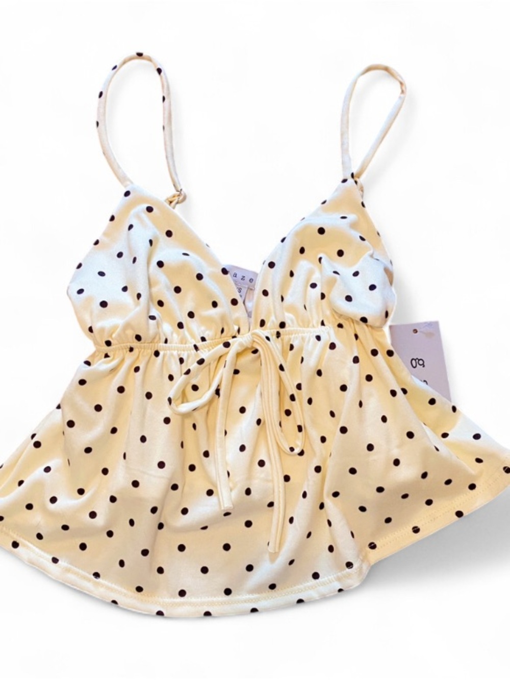 Gaze Light Yellow Polkadot Babydoll Top